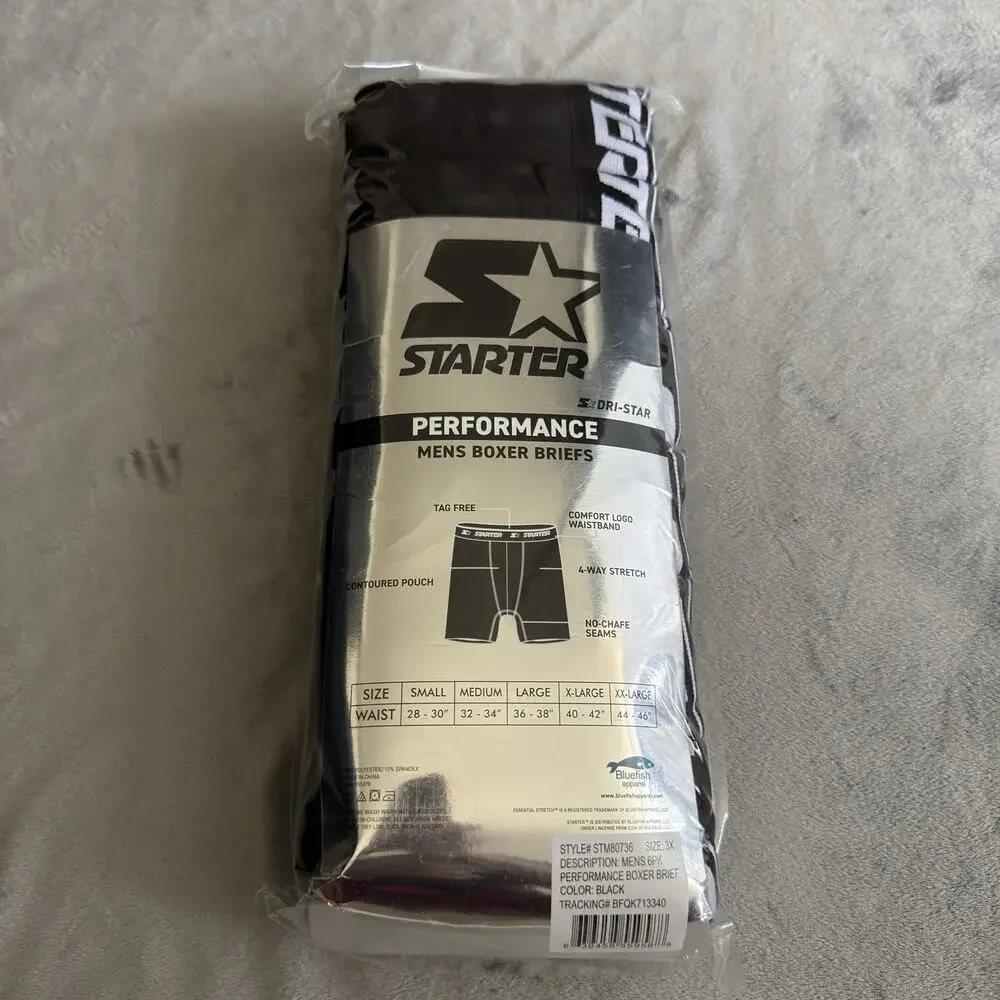 3XL Starter Mens 6-Pack Performance Boxer Briefs Fly Pouch‎